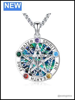 Tetragrammaton Pentagram Pendant Necklace Sterling Silver Plated Copper